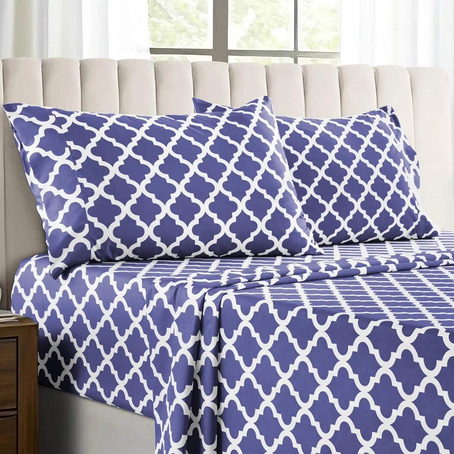 Quatrefoil Microfiber Sheet Set Wrinkle Resistant Bedding