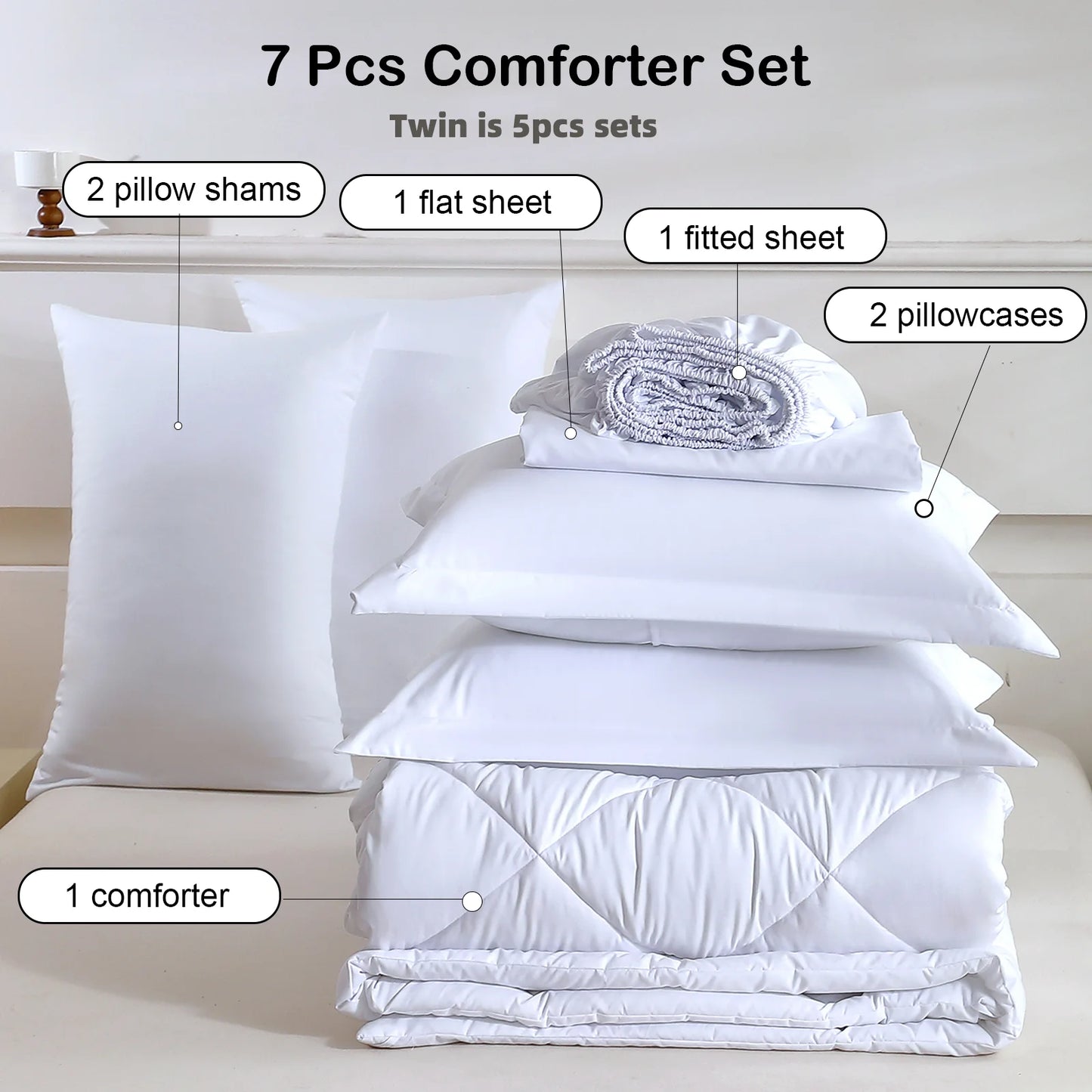 EasYum Bedding Sets 7 Piece Luxury Comforter Sheet Pillowcases