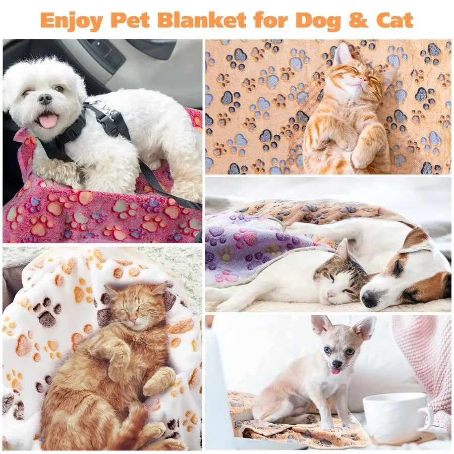40 Pcs Blankets Soft Fluffy Fleece Washable Pet Dog Sleep mat Paw Print Pattern Fleece Blankets for Pets Throw Warm Bed Mat for