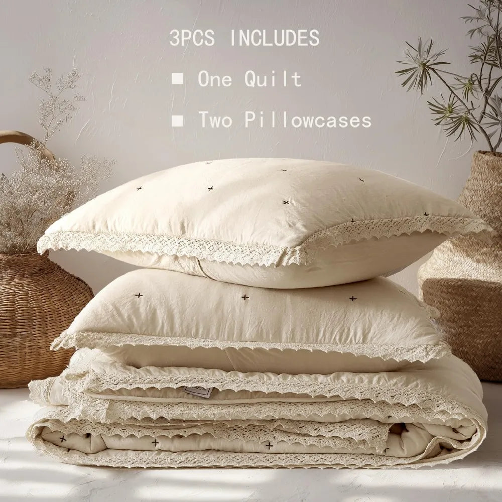 Quilt Set Lightweight Plush All Season Comforter Ultra Soft Prewashed