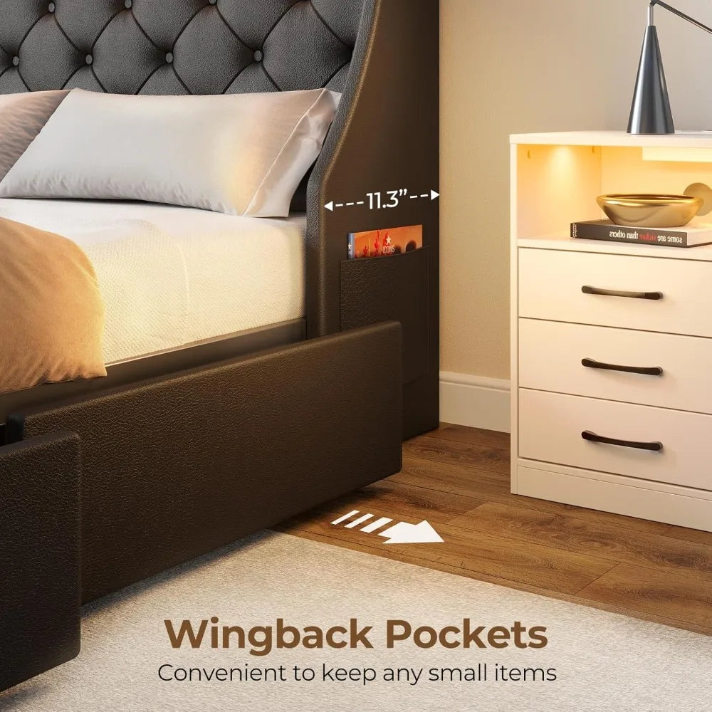 Luxury LED Bed Frame With Storage Drawers And Charging Station