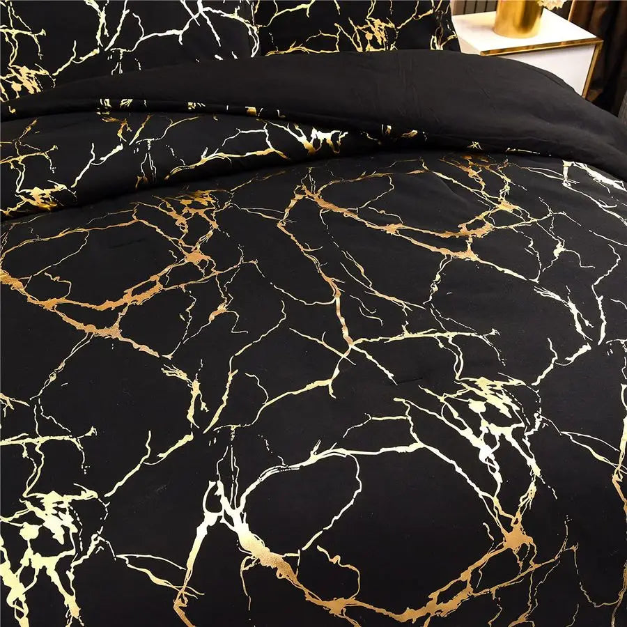 Marble Foil Print Comforter Set With Glitter Accents
