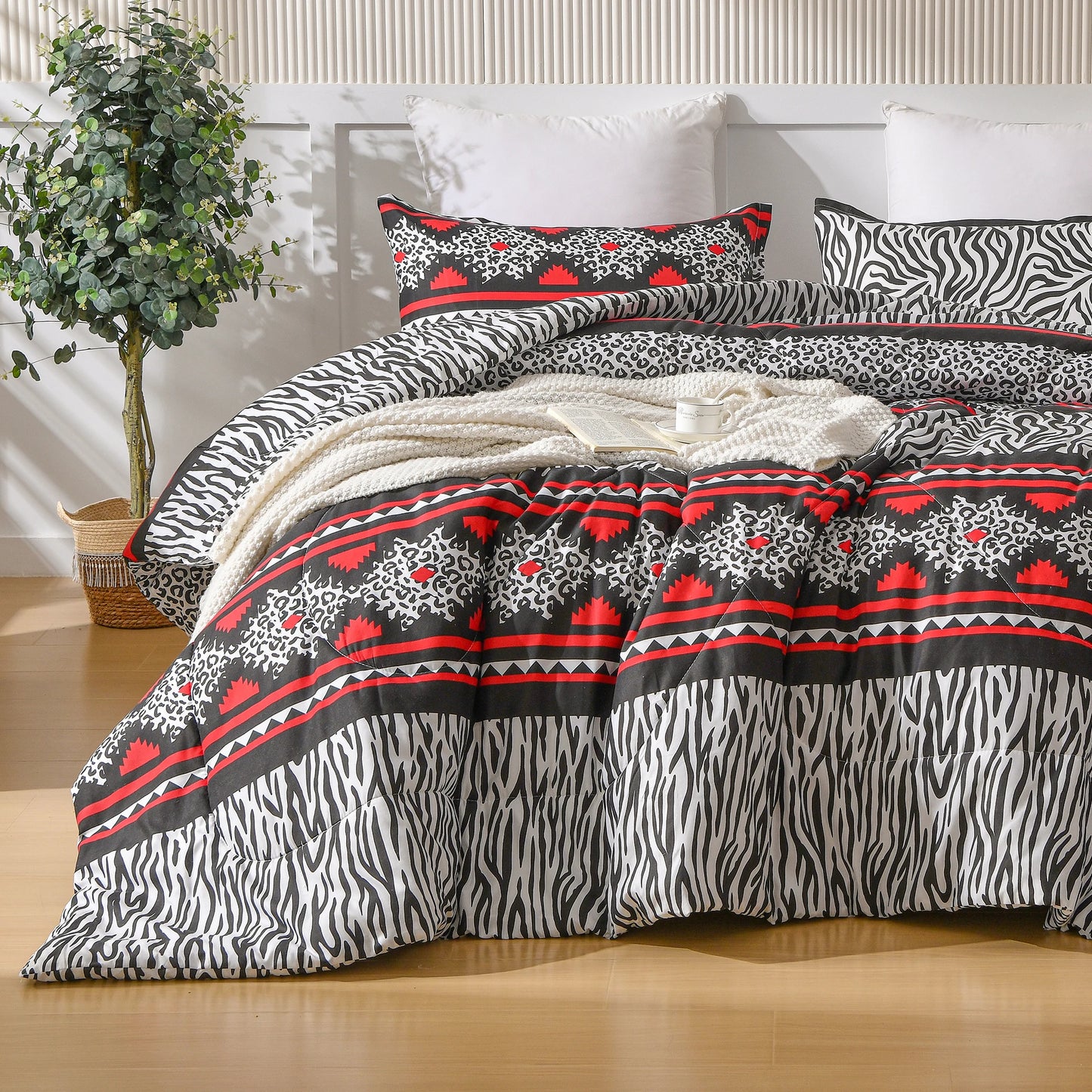 3 Pieces Comforter Set Bed In A Bag, Breathable Quilted Style Bedding Sets, Luxury Fluffy Soft Comforter For All Season