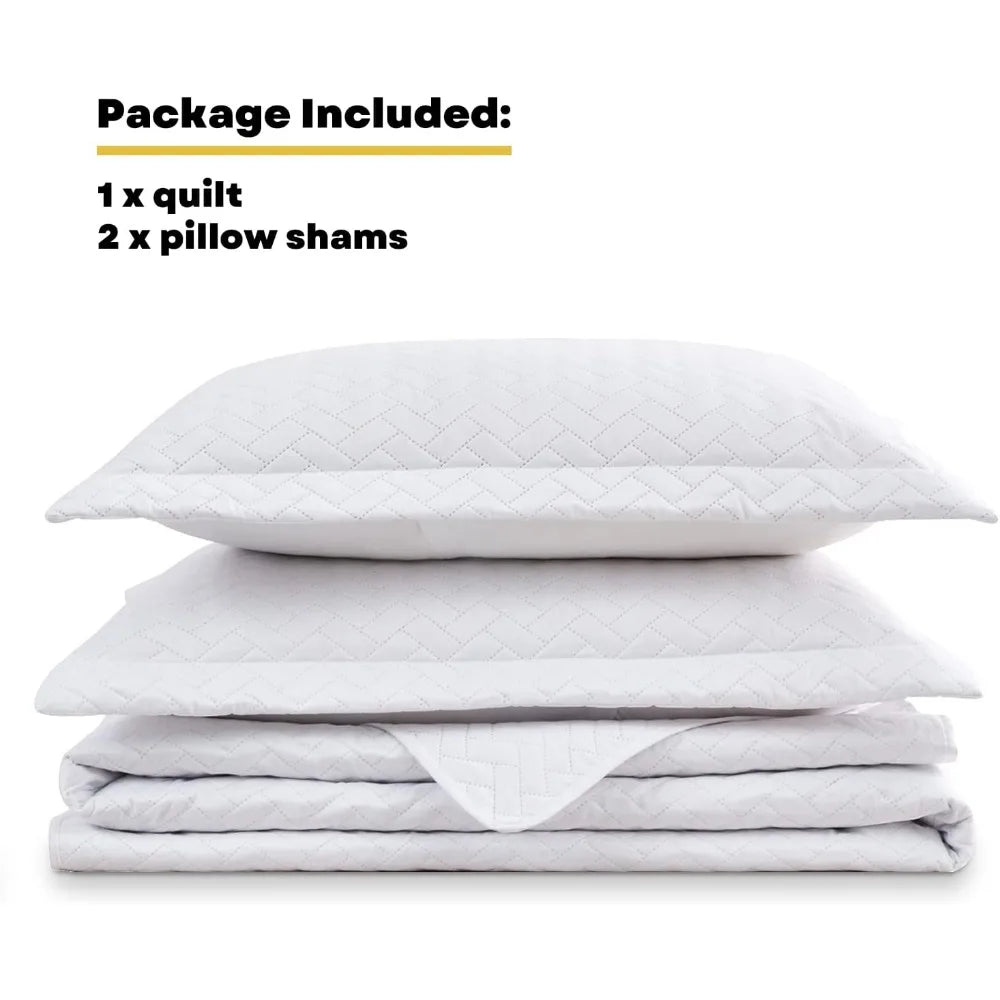 Quilt Set Oversized King Bedspreads, 128x120 Lightweight White Bedspread Light Coverlet for All Season Comforter Bed