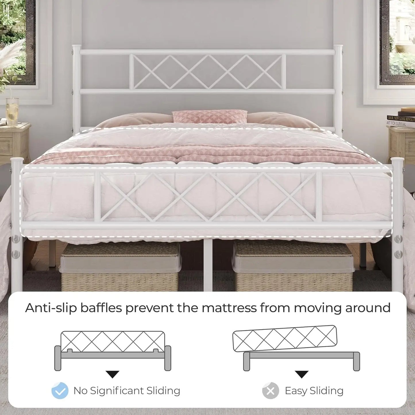 Metal Bed Frame With Headboard Underbed Storage Easy Assembly