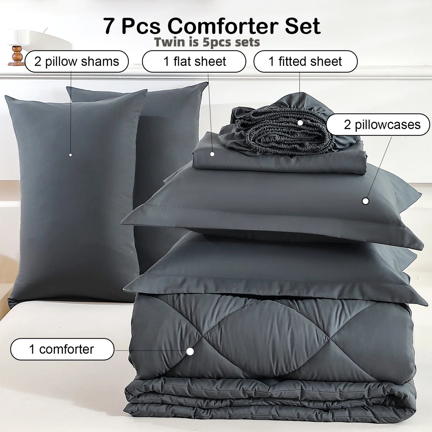 EasYum 7 Piece Bedding Set Comforter Sheets Pillowcases