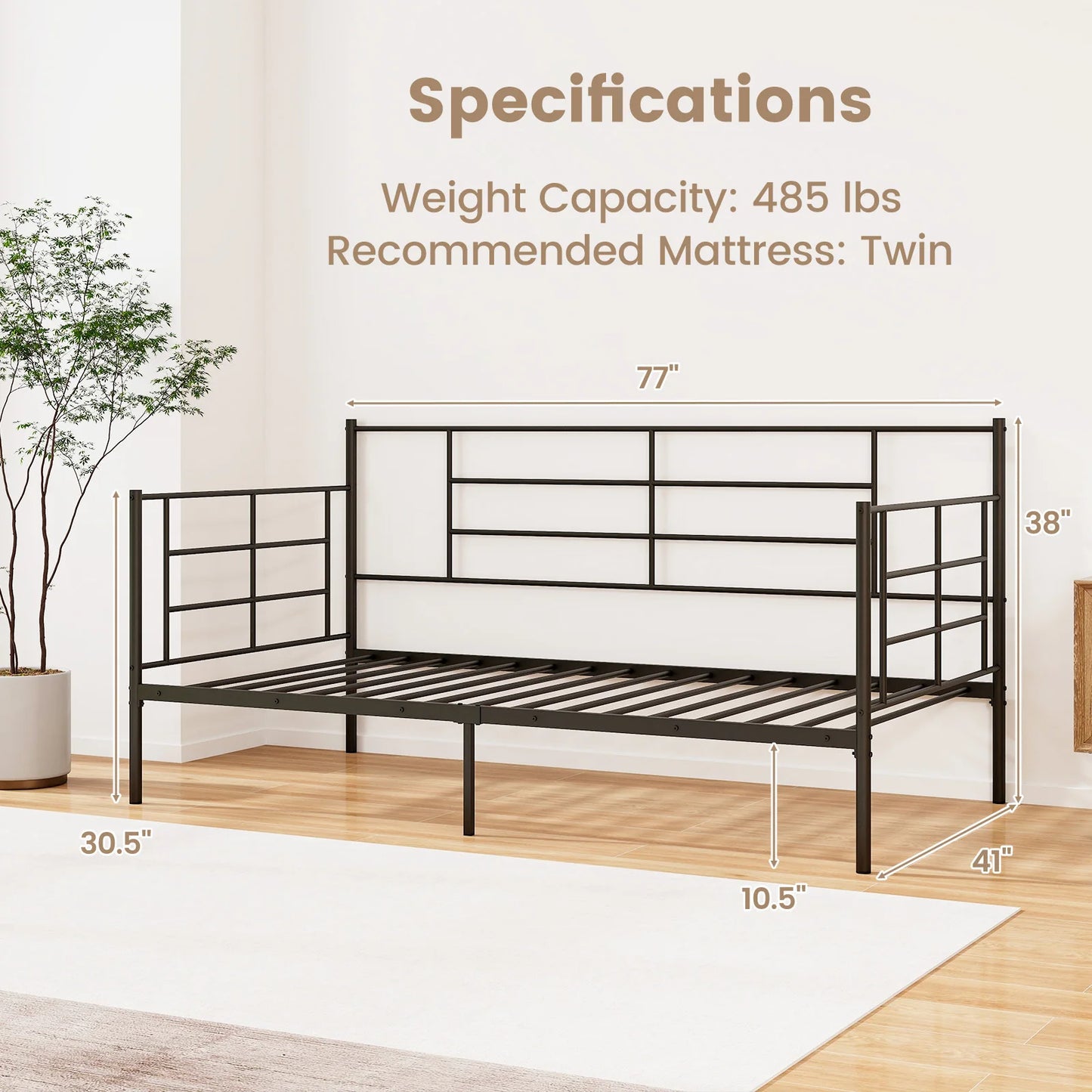 HOMASIS Heavy Duty Metal Daybed Sofa Bed Frame Mattress Foundation
