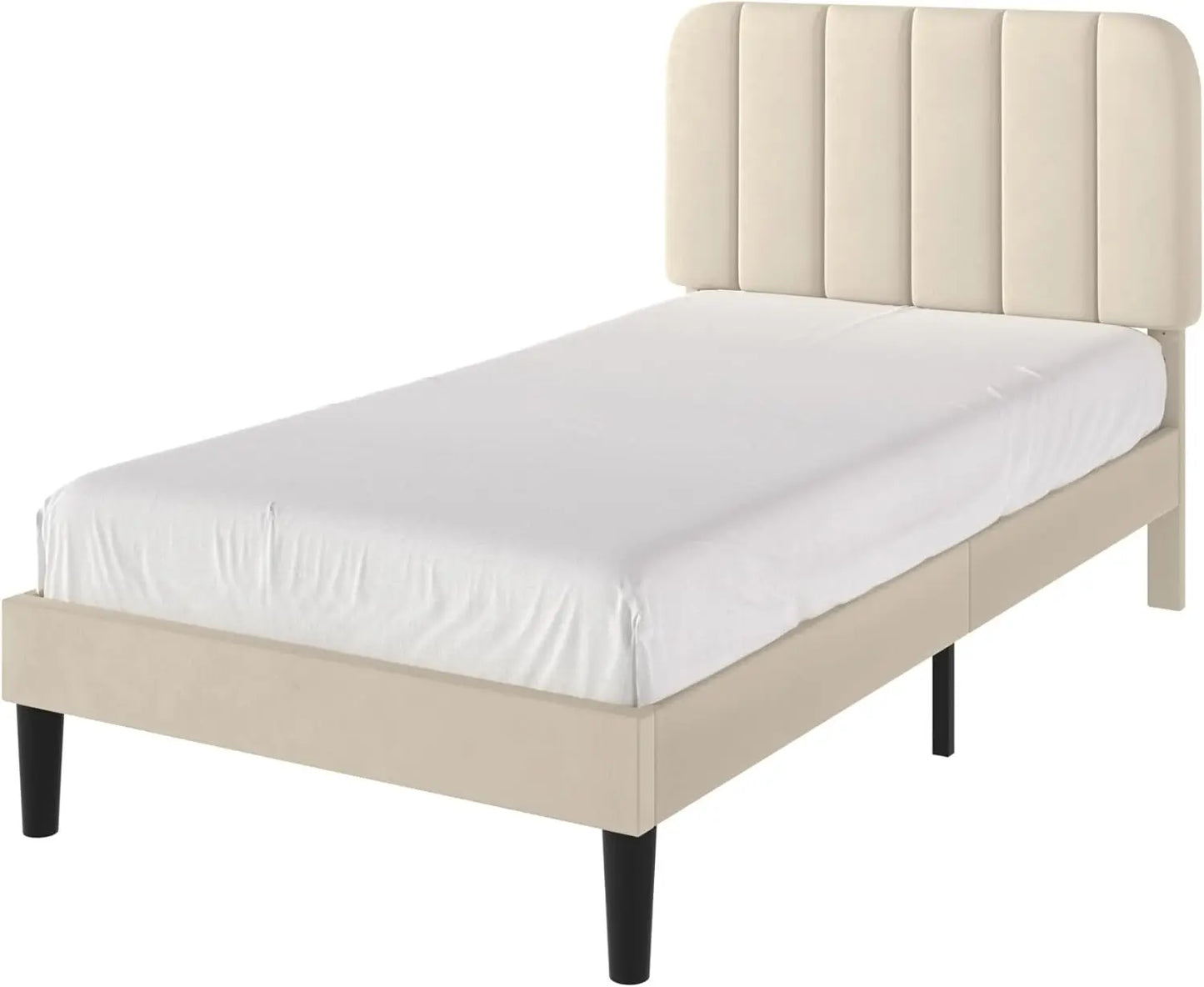 Velvet Upholstered Bed Frame With Adjustable Headboard And Slats