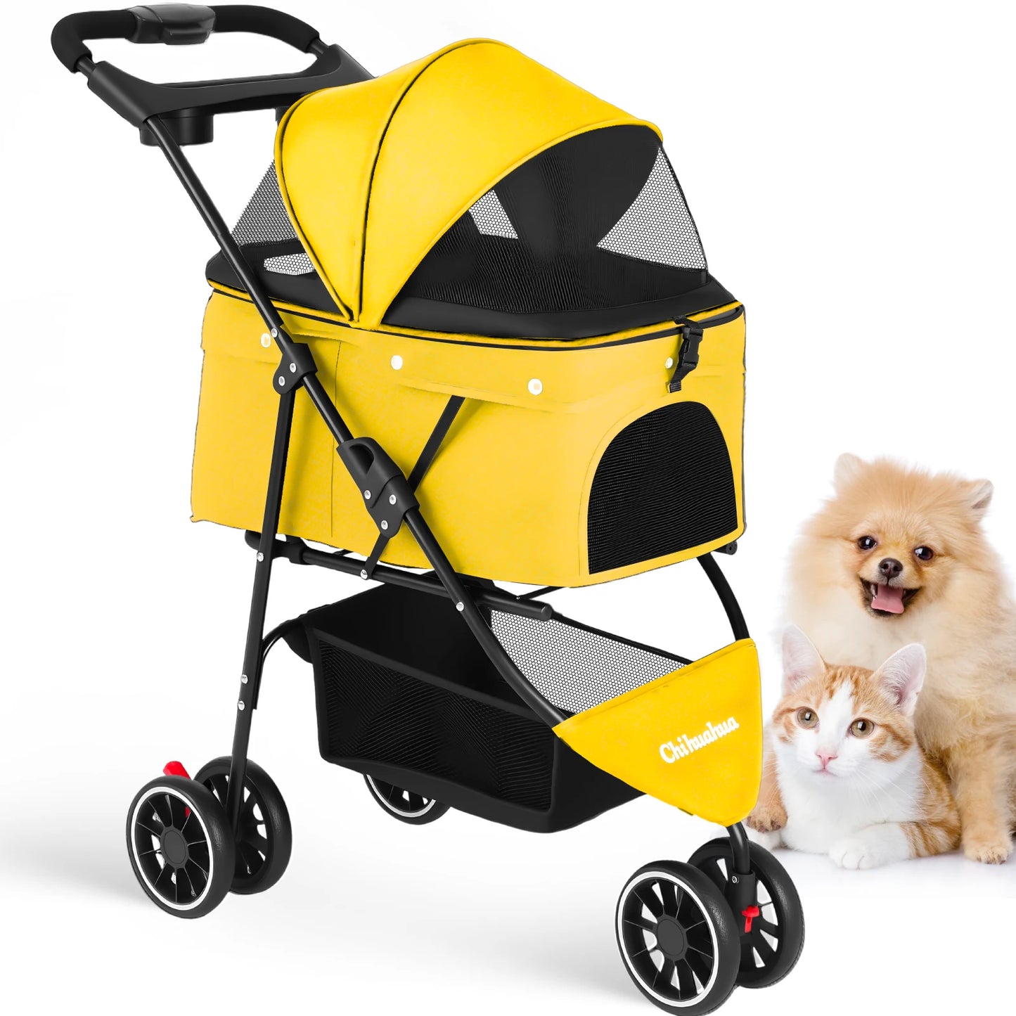 Portable Dog Stroller 3 Wheels for Small Medium Dogs&Cats Foldable Pet Cat Travel Carriage Stroller Carrier for Outside Play