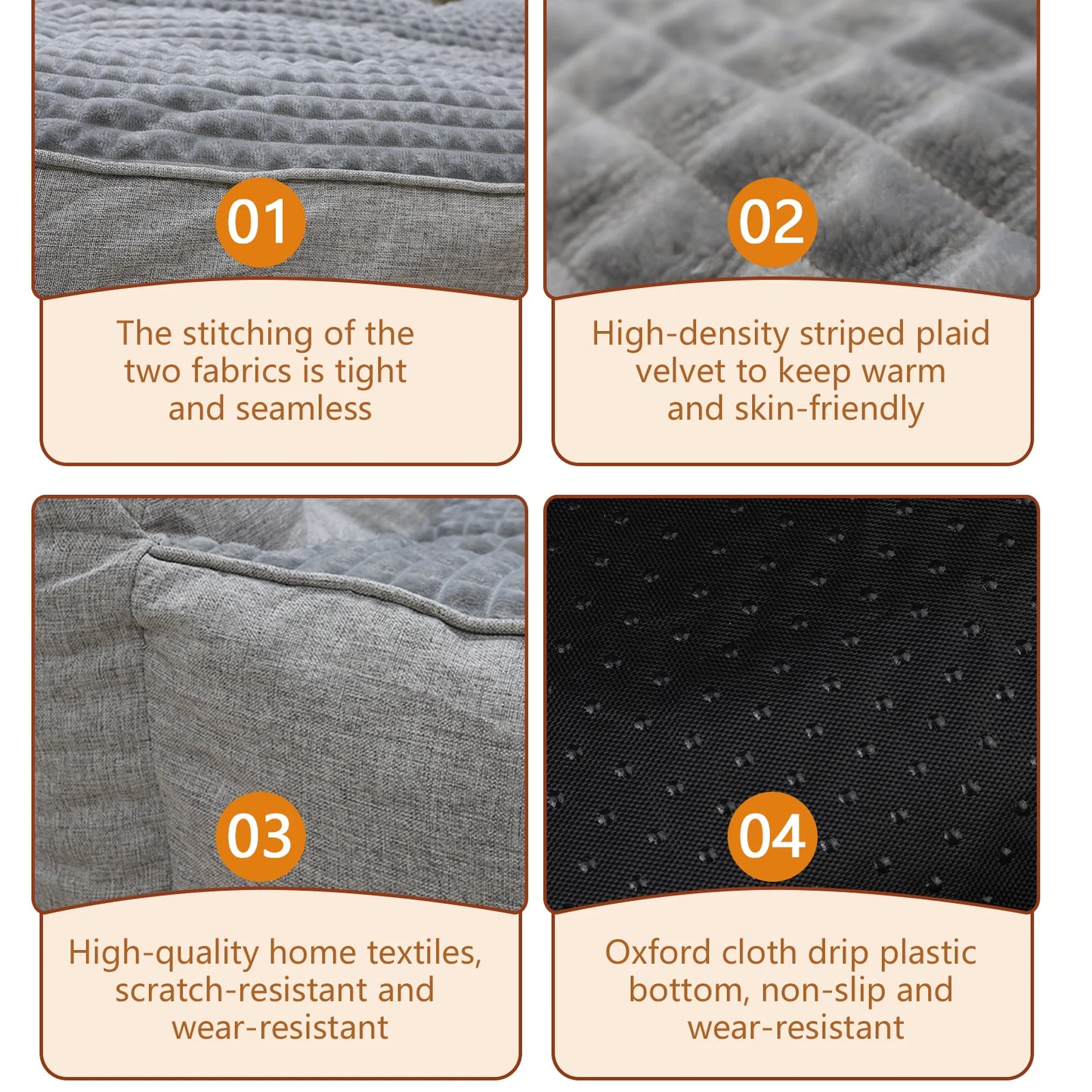 Luxury Dog Bed with Soft Edge Support & Plush Polyester Fiber Filling - Grey Plaid Design, Durable Rectangular Pet Bed for Small