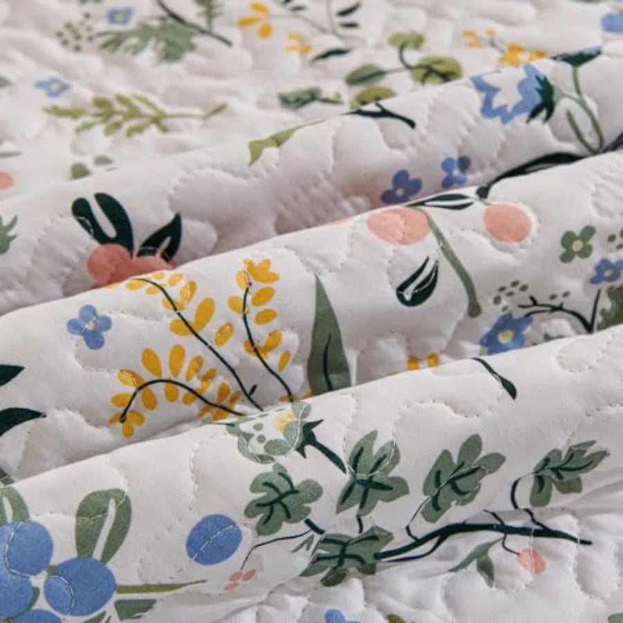 Garden Style Floral Printed 3 Piece Quilt Set Cotton Bedding