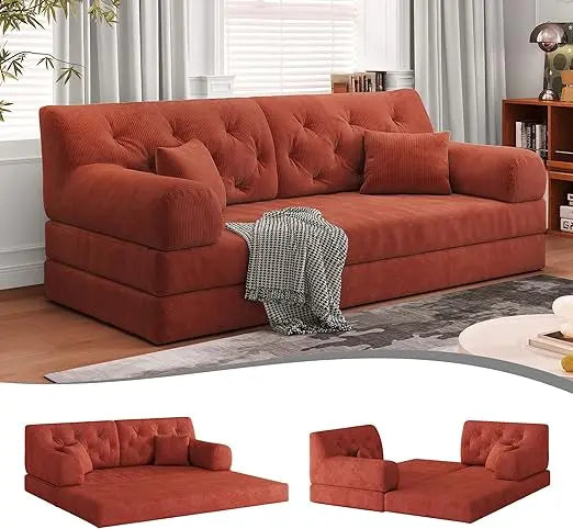 ZHUXIANG Convertible Sofa Bed With Pillows Corduroy Folding Sleeper Sofa