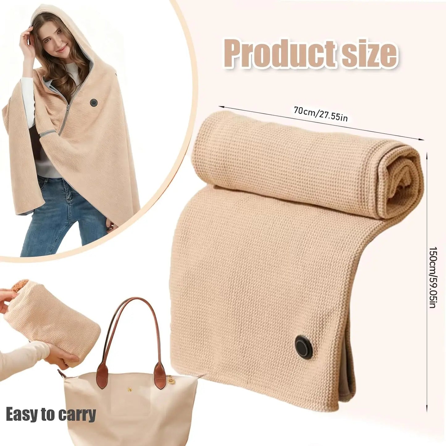 USB Heated Shawl For Women With Three Heat Levels Hooded