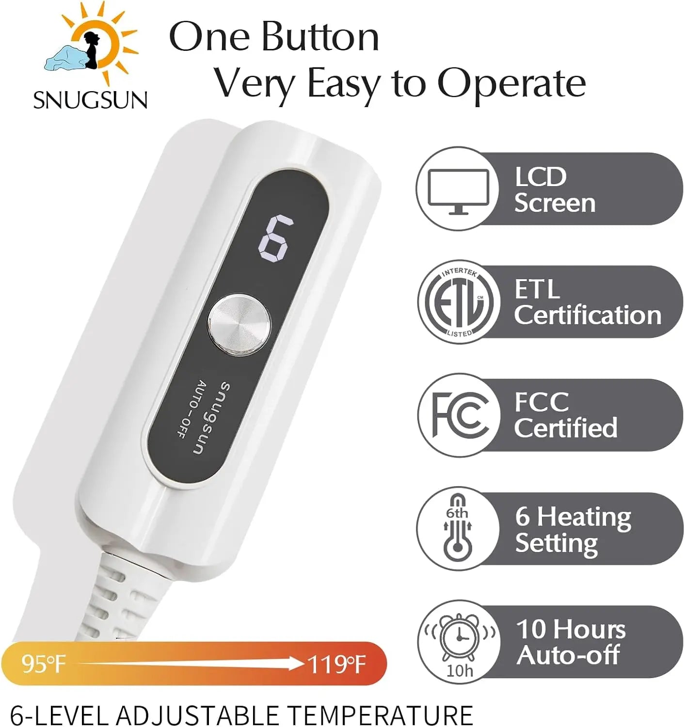 King Size Electric Heated Blanket with Dual Control, Soft Thick Flannel & Sherpa, 6 Heat Levels, Auto-Off