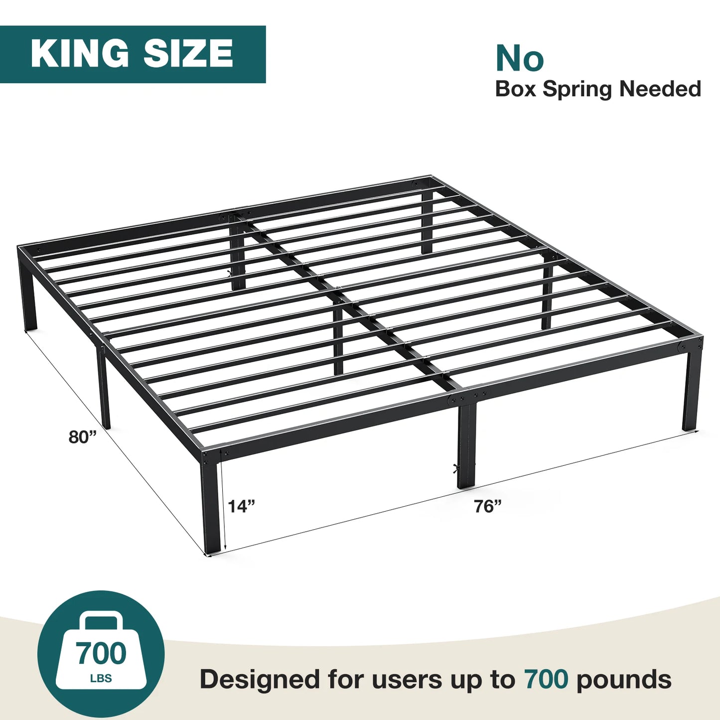 MCQ Basic Metal Platform Bed Frame With Underbed Storage