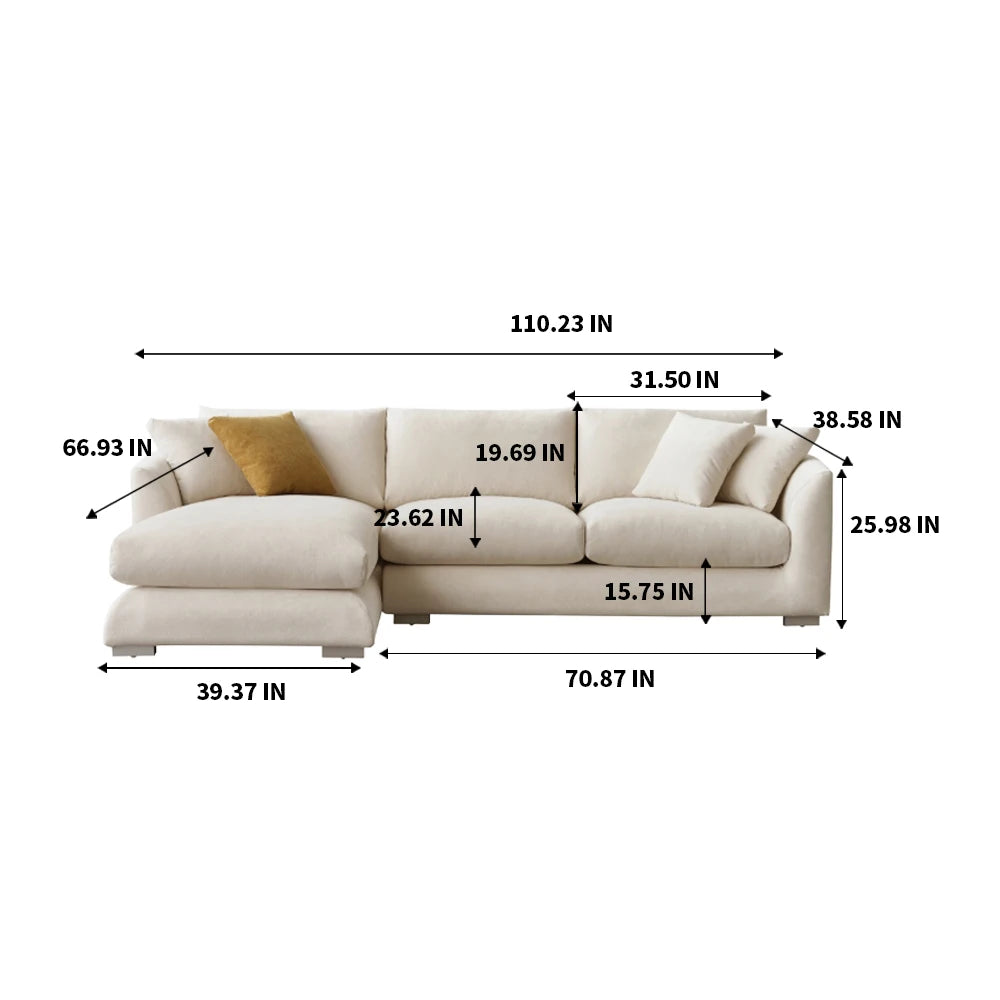 Cloud Down Filled L Shaped Chaise Sofa Recliner