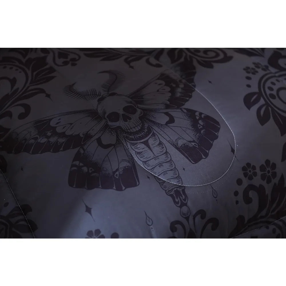 Adults Gothic Death Moth Damask Comforter Set Skull Boho Bedding