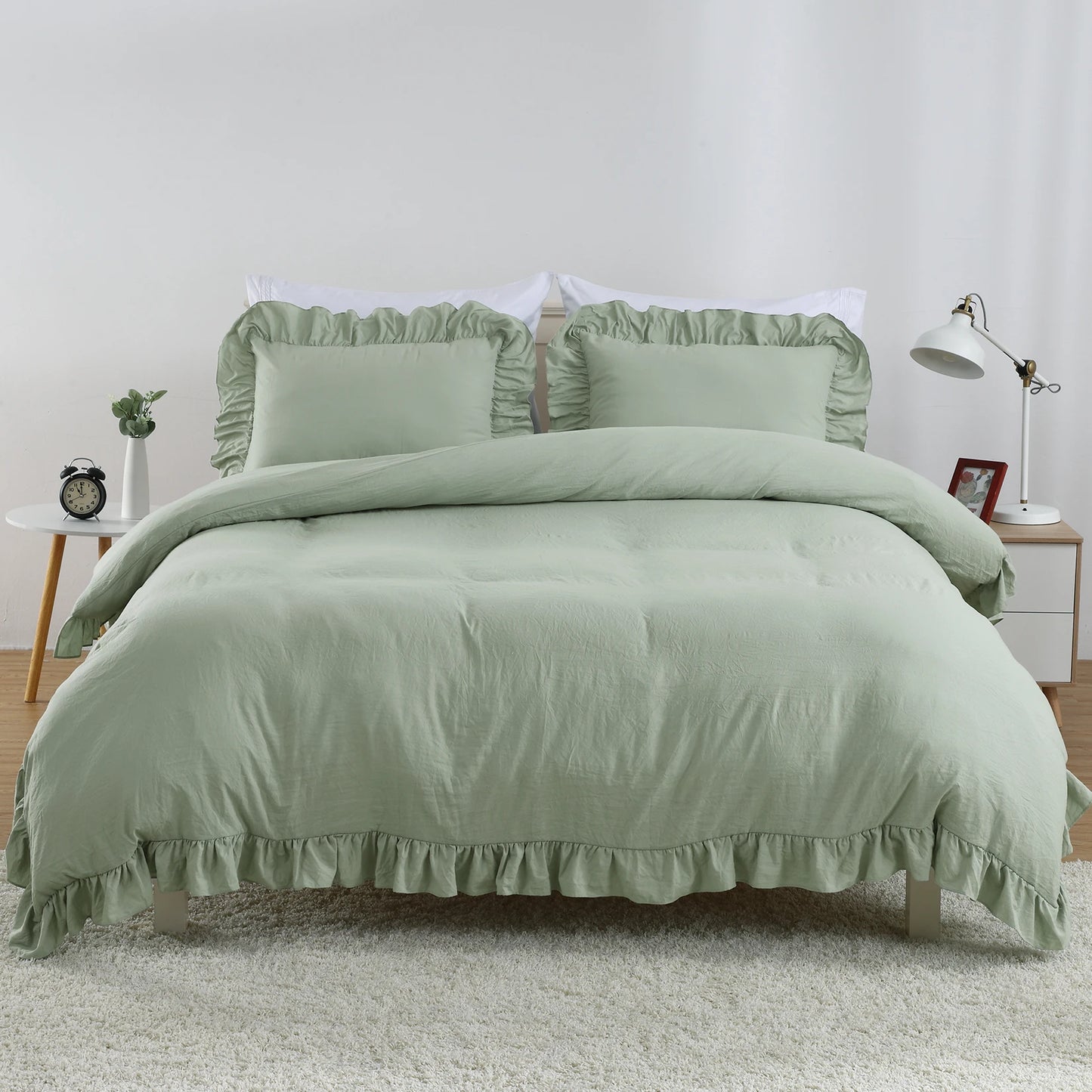 Lotus Leaf Edge Duvet Cover Set Microfiber Polyester Bedding