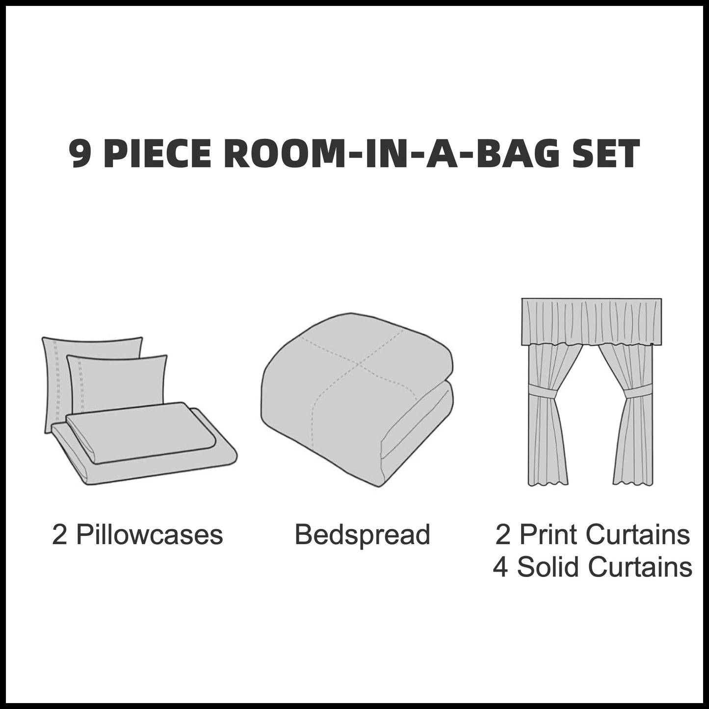 9 Piece Bed Cover Curtain Set All Season Microfiber Bedding