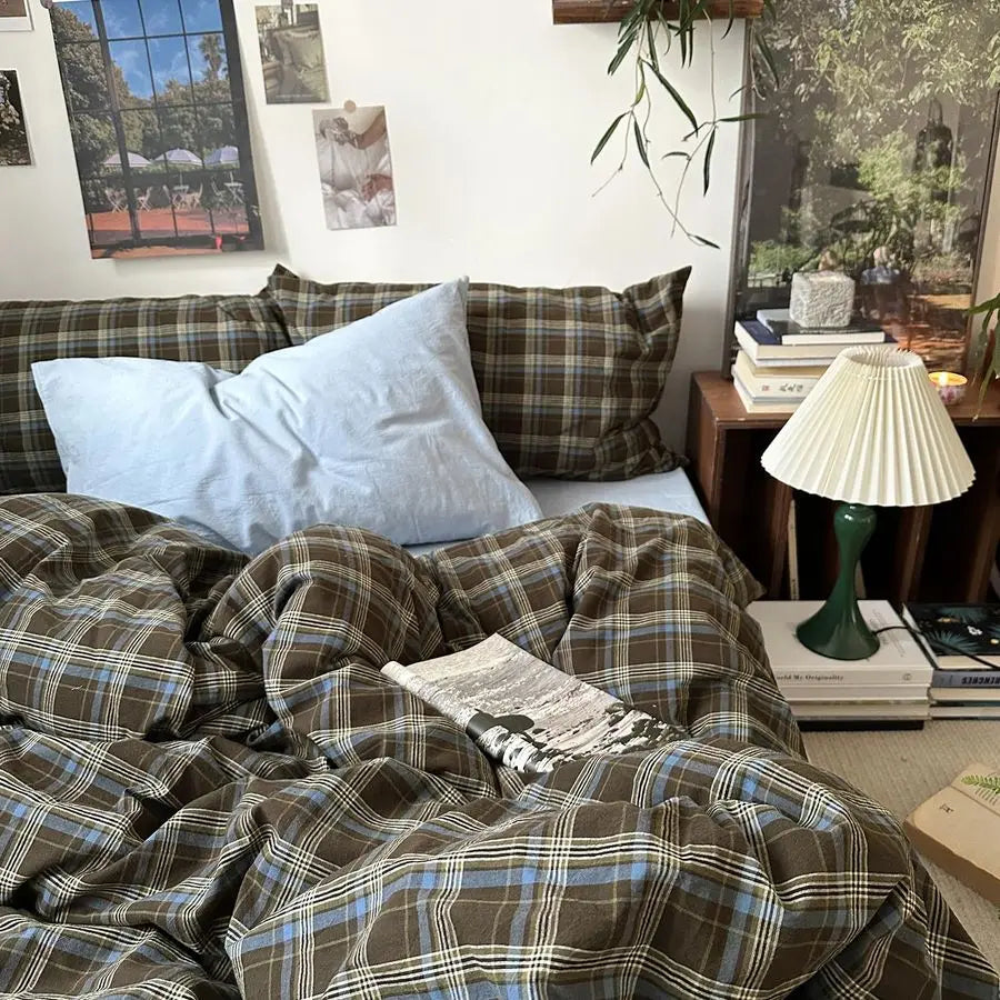 Buffalo Plaid Duvet Cover Set Washed Cotton Bedding