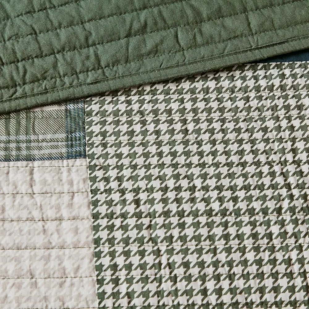 Patchwork Quilt Set With Channel Quilting 100 Percent Cotton Coverlet