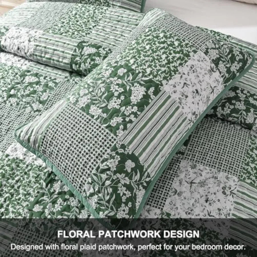 Cotton Quilt Set Patchwork Reversible Bedding 3 Pieces