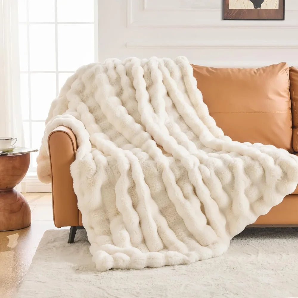 Faux Fur Throw Blanket Soft Plush Warm For Bedroom