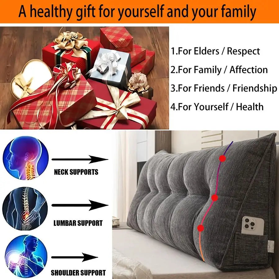 Headboard Pillow With Removable Cover And Large Side Pockets