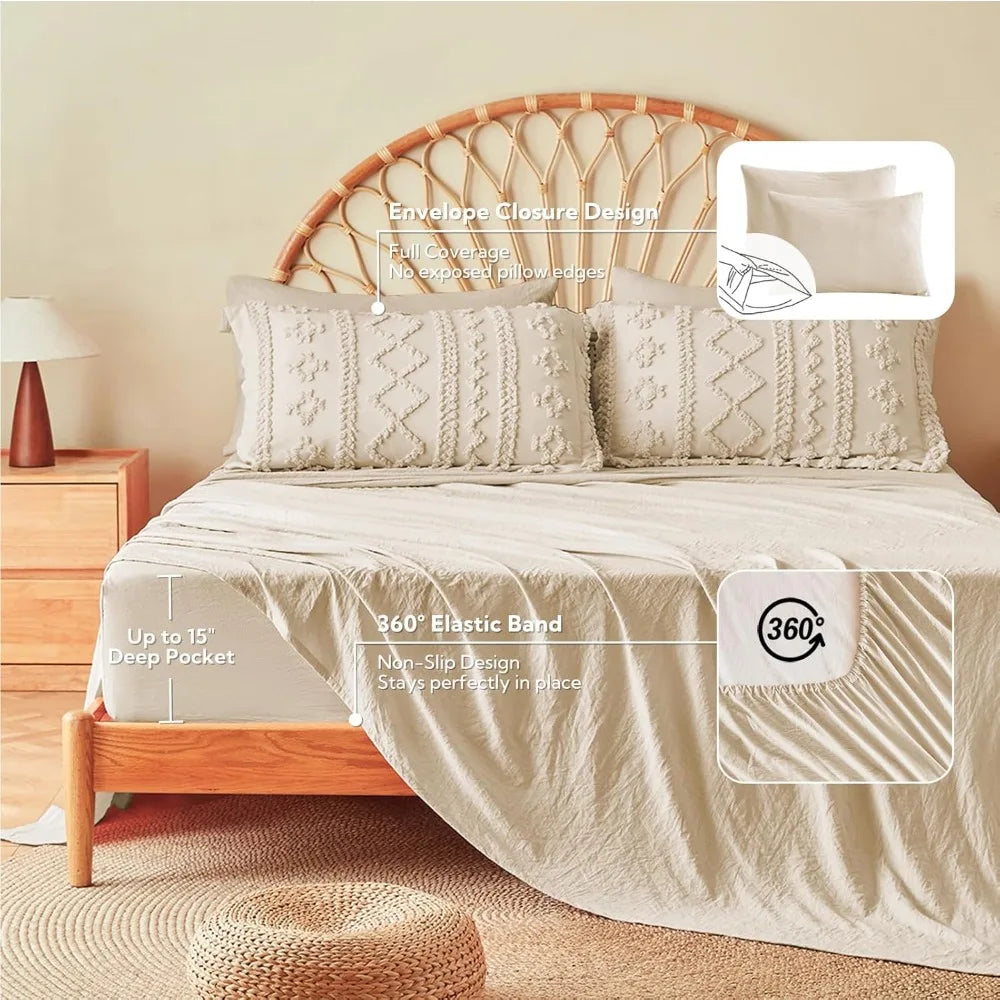 Tufted Boho Comforter Set Bed In A Bag 7 Piece Polyester Cotton