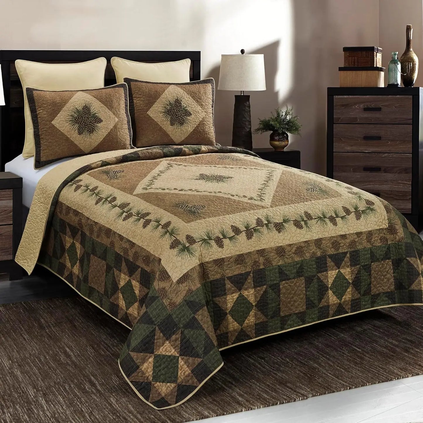 Polyester Bedding Set 4 Piece Quilt Embroidered Shams