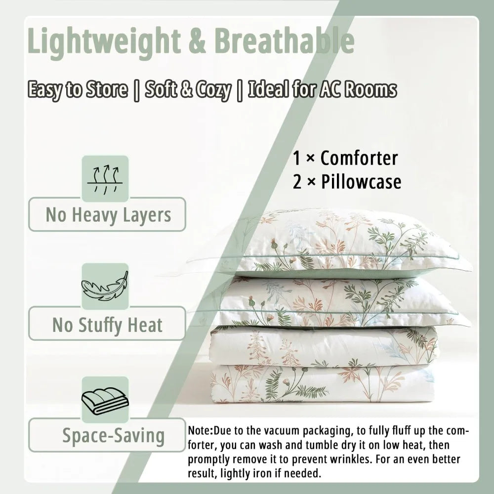 Botanical Bamboo Comforter Set 3 Piece with Reversible Leaf Pattern