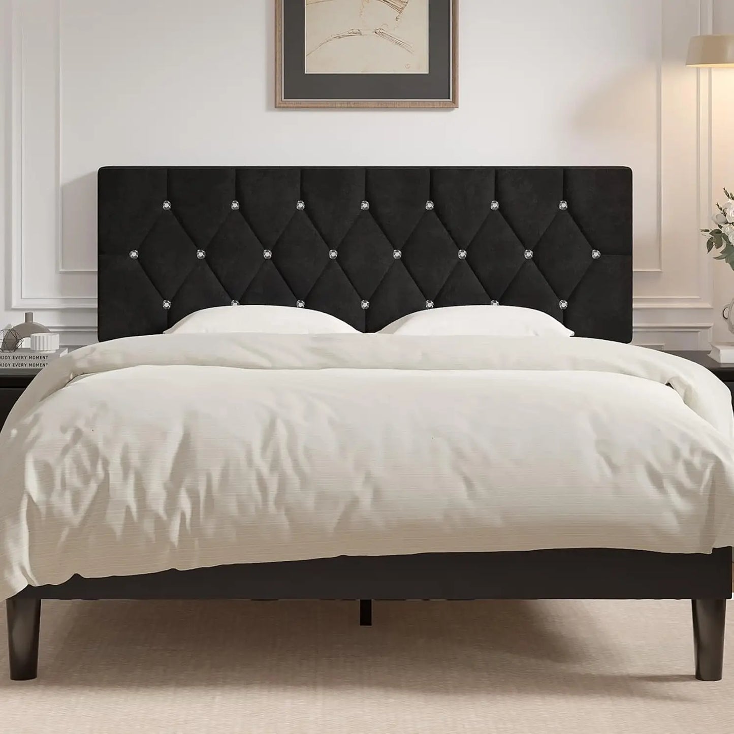 Tufted Upholstered Headboard With Diamond Button Design