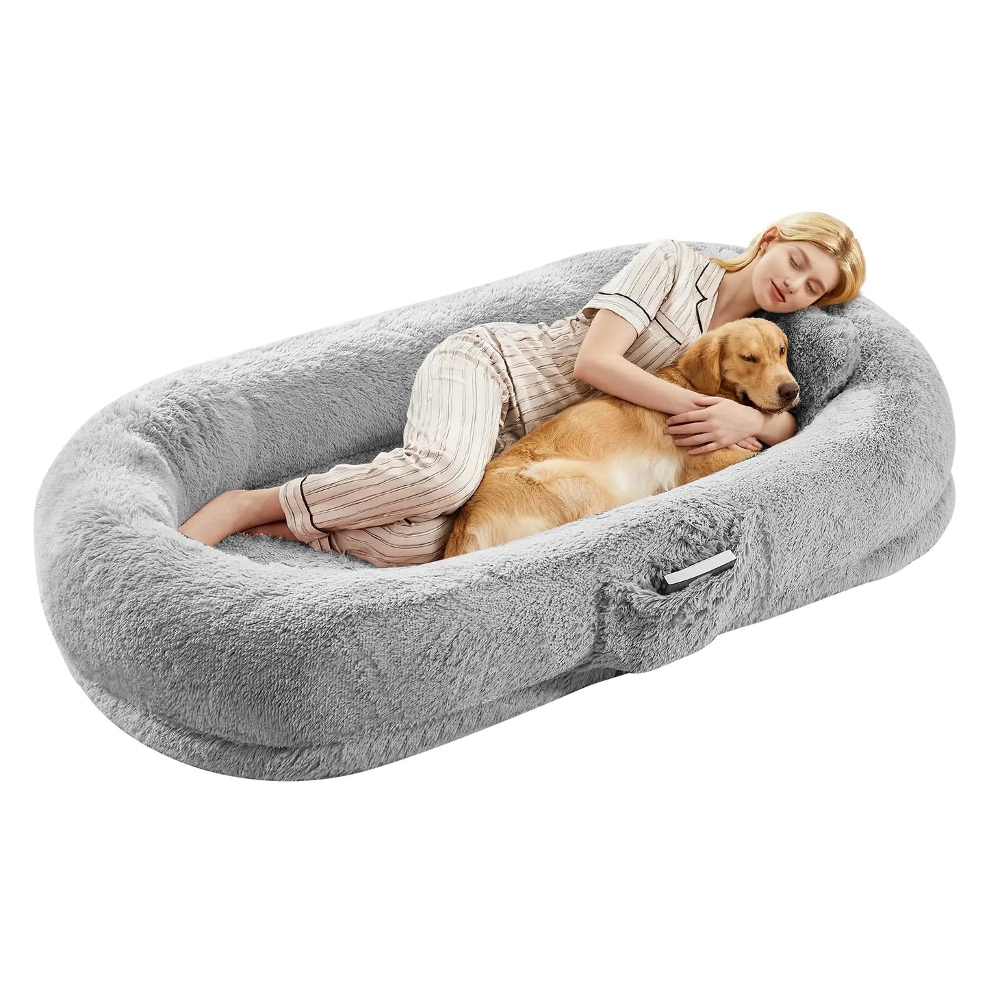 HiMISSCN Orthopedic Faux Fur Pet Bed With Pillow And Pocket