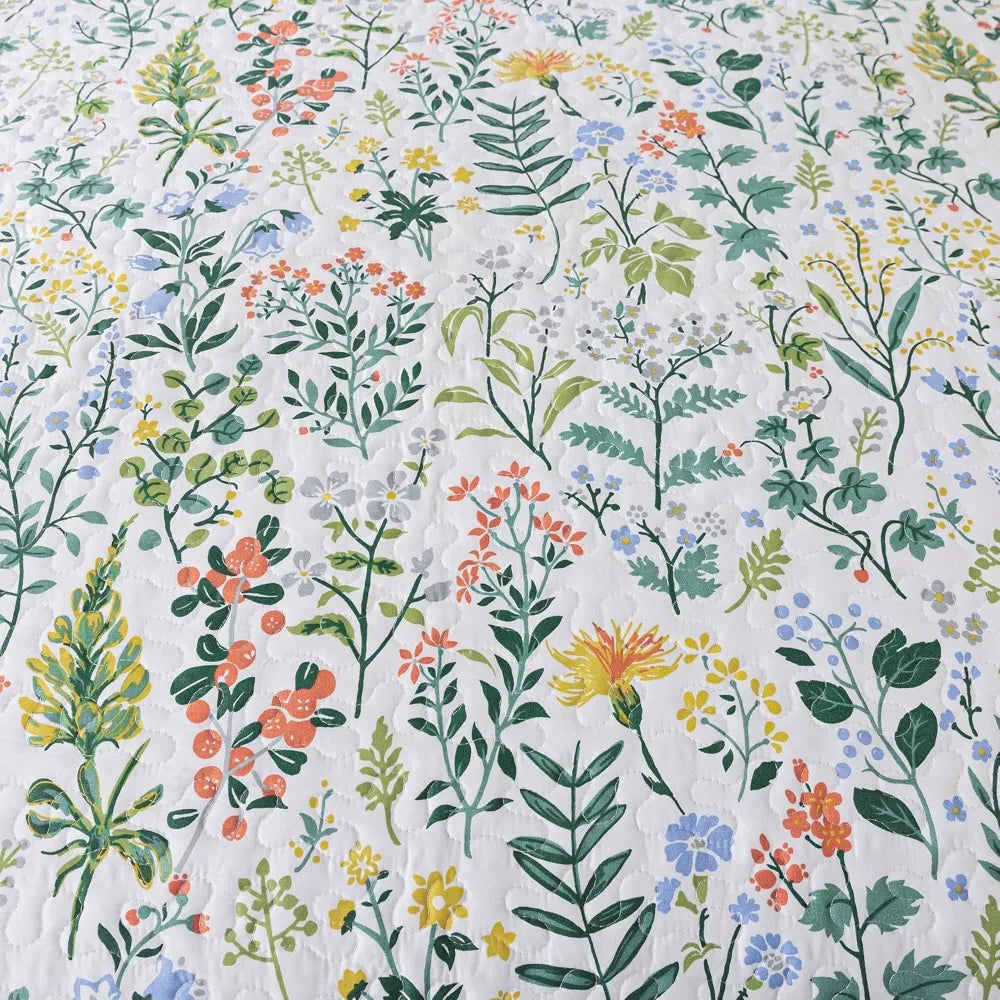 Floral Quilt Set Lightweight Patchwork Cotton Bed Coverlets 3 Piece