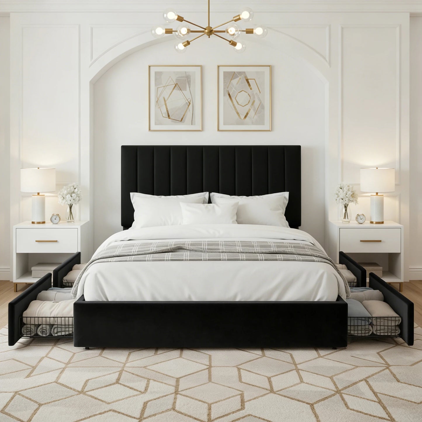 HOOMIC Velvet Storage Bed Frame With Adjustable Channel Headboard