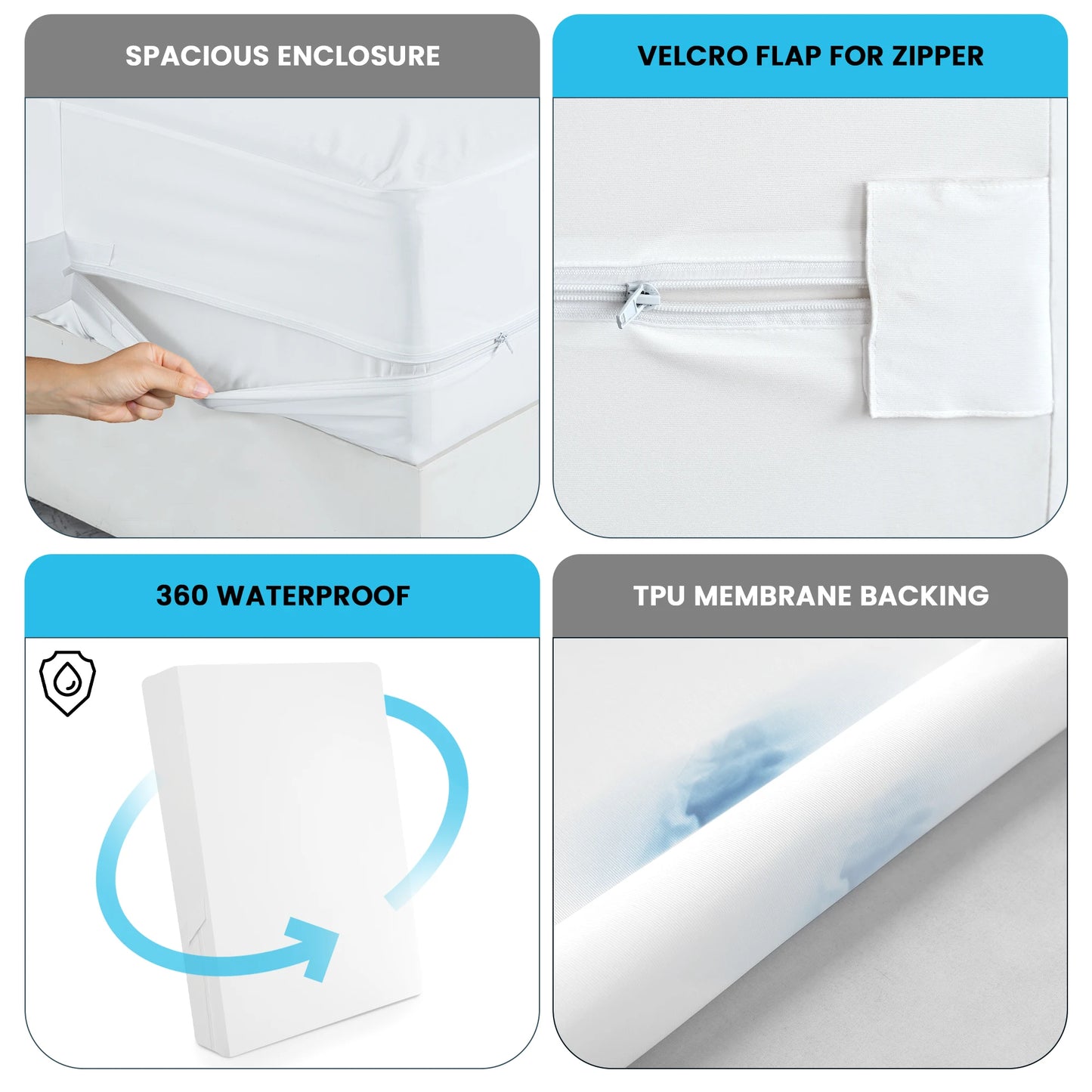 LUX Décor Queen Zippered Mattress Encasement - Bed Bug Proof 100% Waterproof - 14 Inches Deep Mattress Protector - Breathable