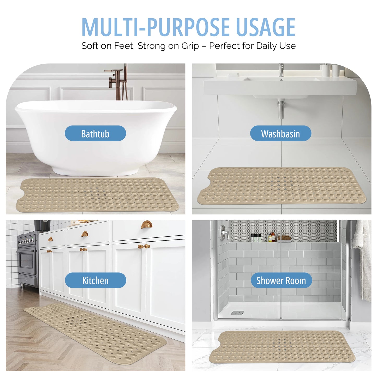 LDC Lux Decor Collection Non Slip Bathtub Mat With Suction Cups Machine Washable