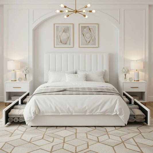 HOOMIC Velvet Storage Bed Frame With Adjustable Channel Headboard