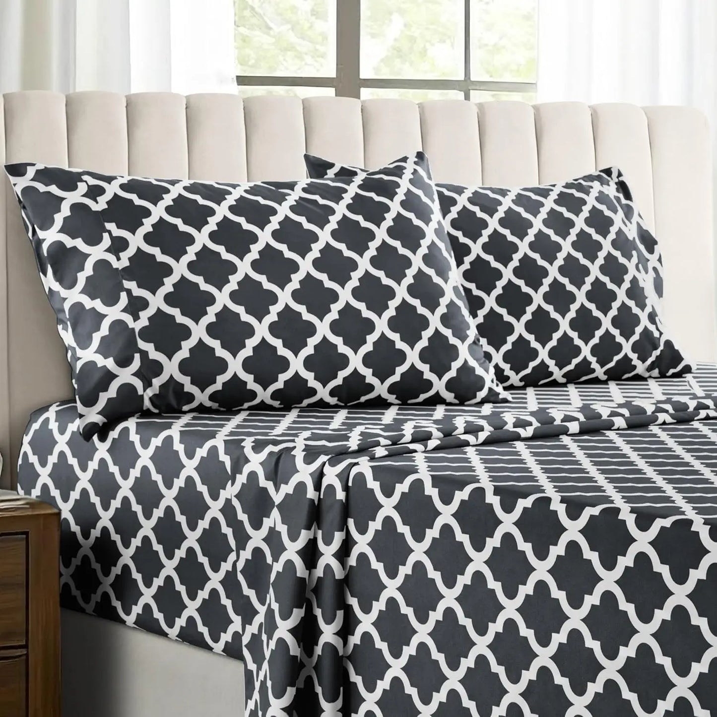 Quatrefoil Microfiber Sheet Set Wrinkle Resistant Bedding