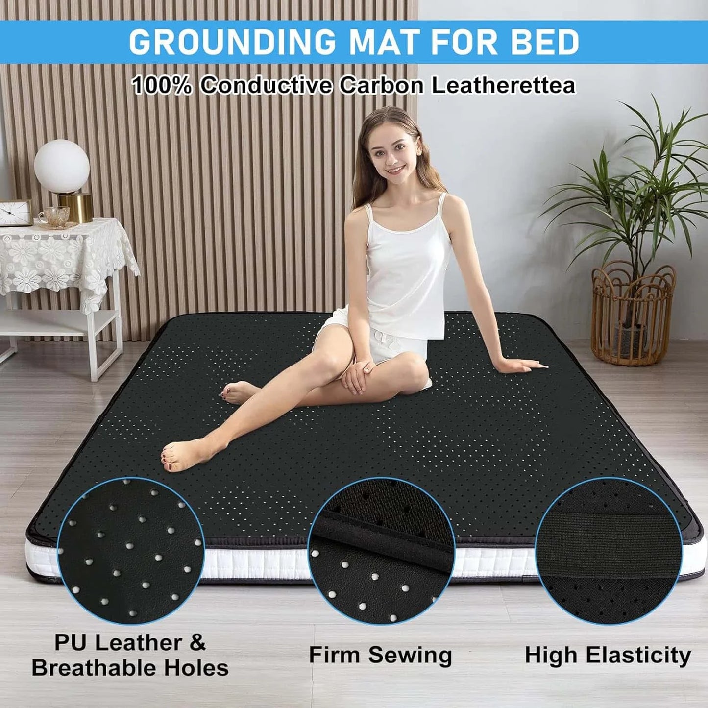 Grounding Sheet And Mat Perforated Carbon Conductive Faux Leather