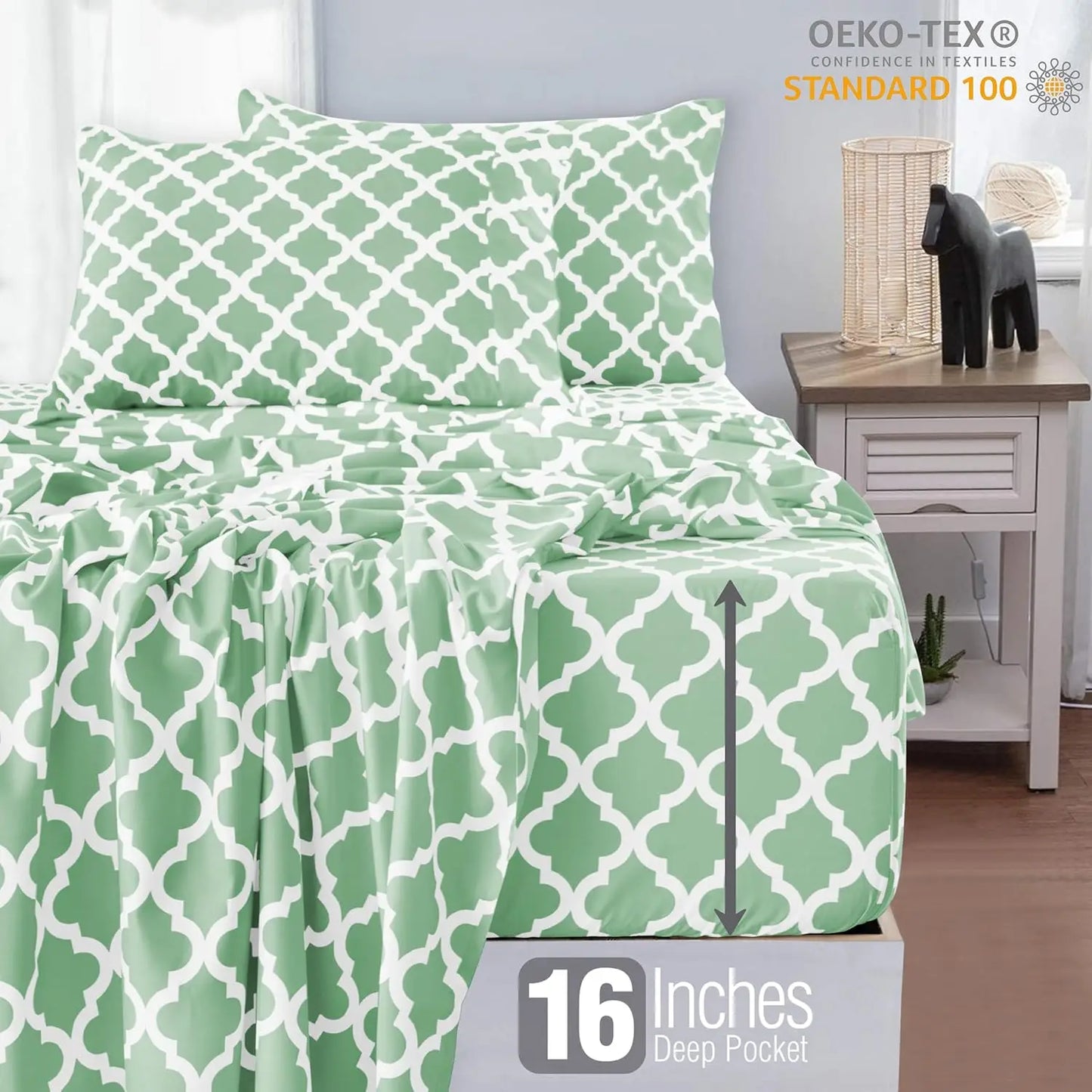 Quatrefoil Microfiber Sheet Set Wrinkle Resistant Bedding