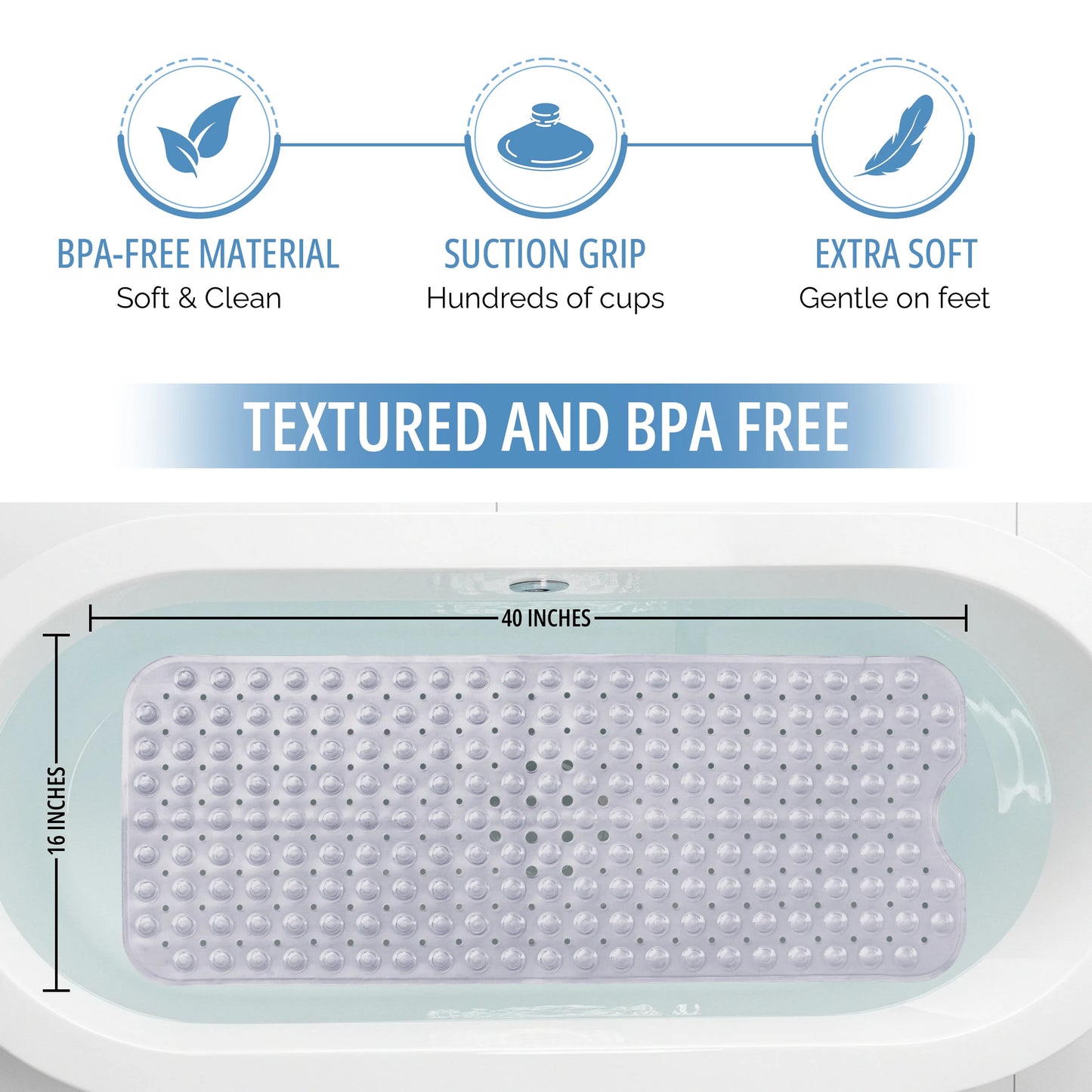 LDC Lux Decor Collection Non Slip Bathtub Mat With Suction Cups Machine Washable