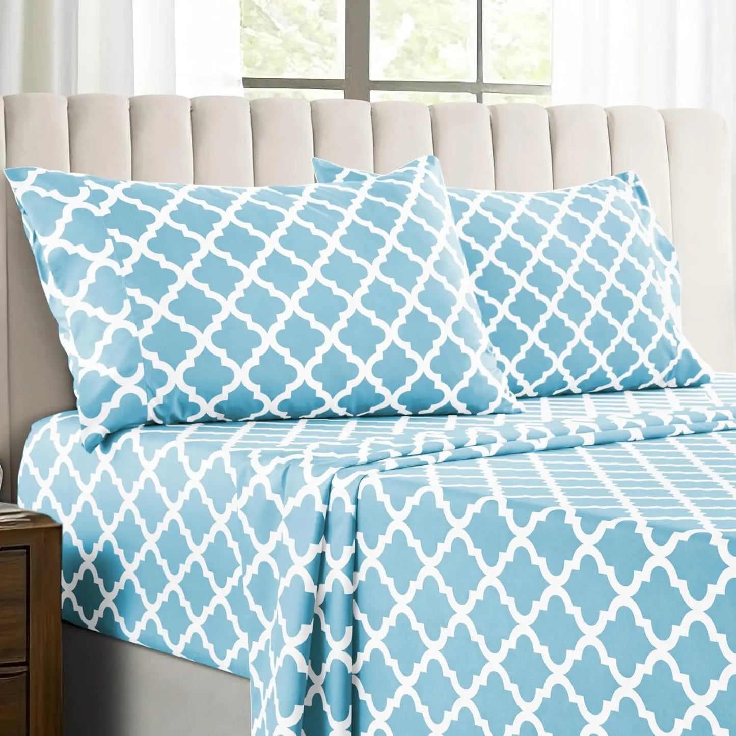 Quatrefoil Microfiber Sheet Set Wrinkle Resistant Bedding