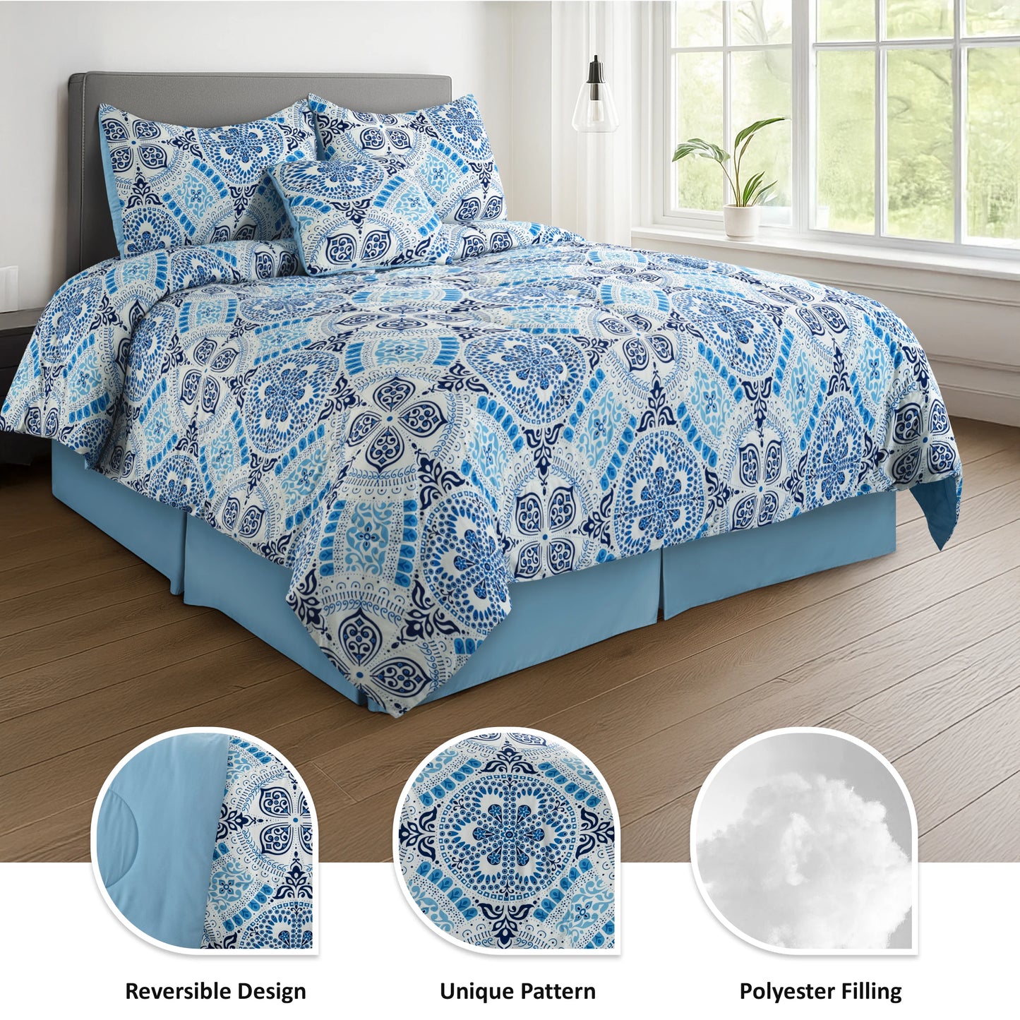LDC Lux Decor Collection Reversible 5pc Comforter Set Microfiber Bedding