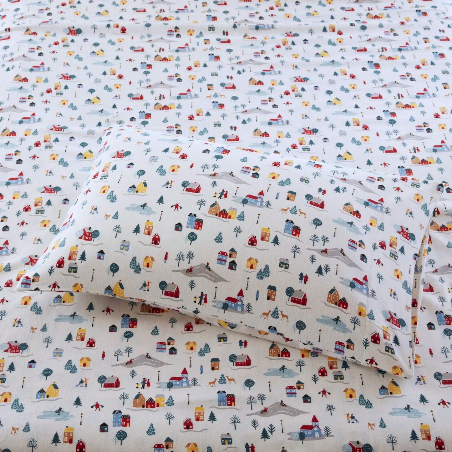 3 Piece Printed Sheet Set Village Plaid Print Cotton