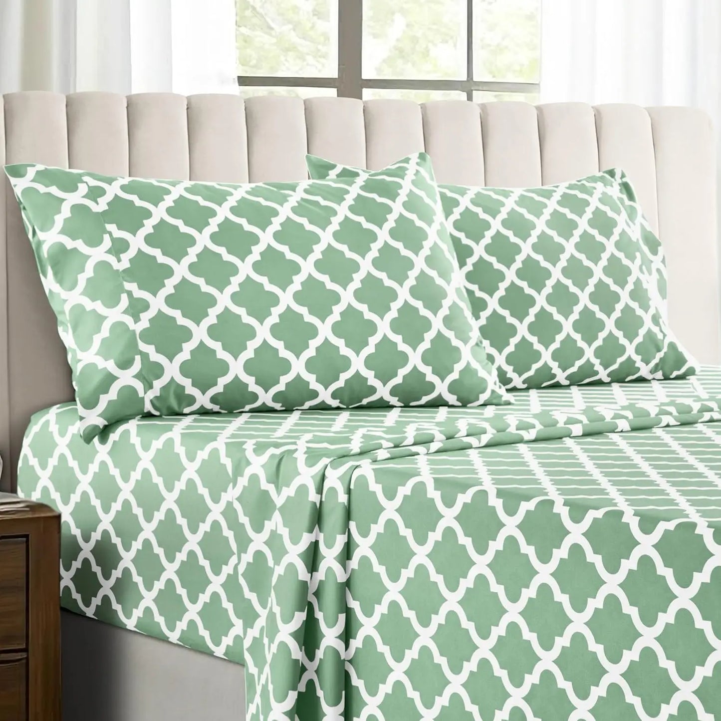 Quatrefoil Microfiber Sheet Set Wrinkle Resistant Bedding