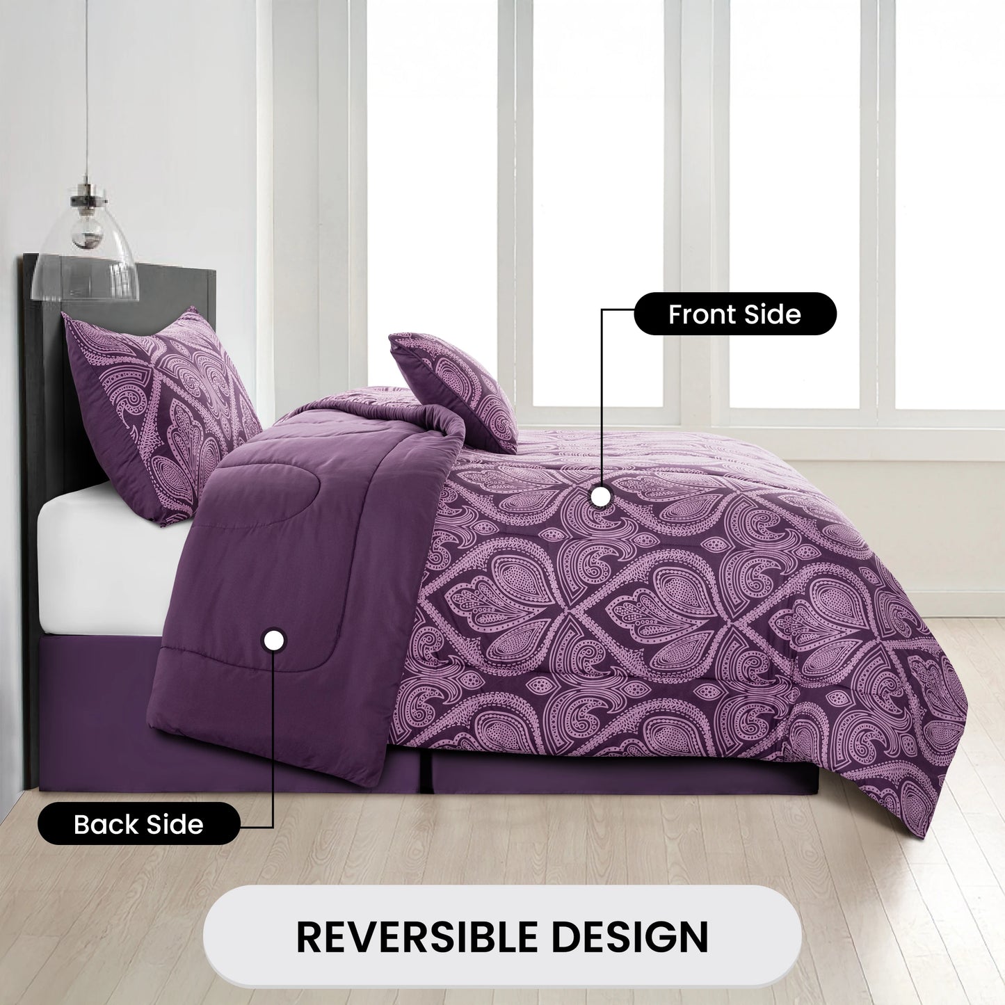 LDC Lux Decor Collection Reversible 5pc Comforter Set Microfiber Bedding