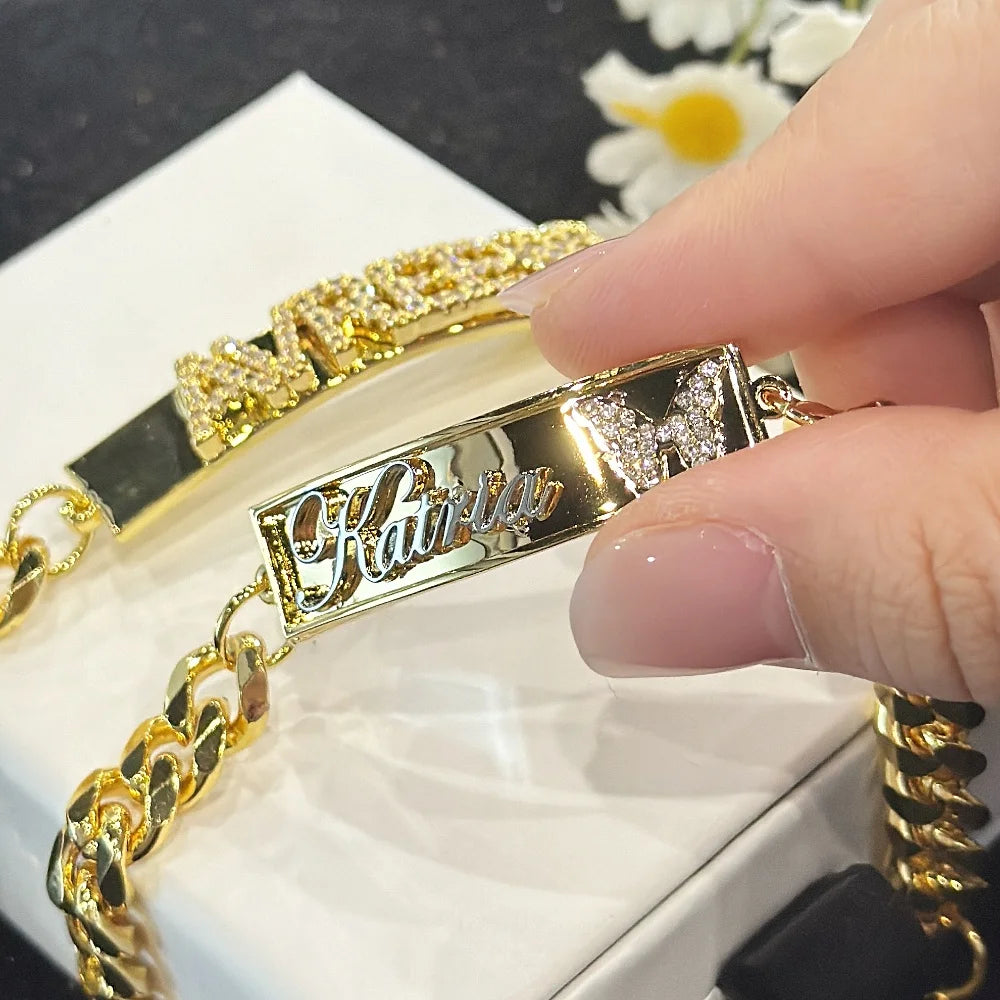 DUOYING Custom 9mm Zircon Letter Bracelet With Cuban Chain