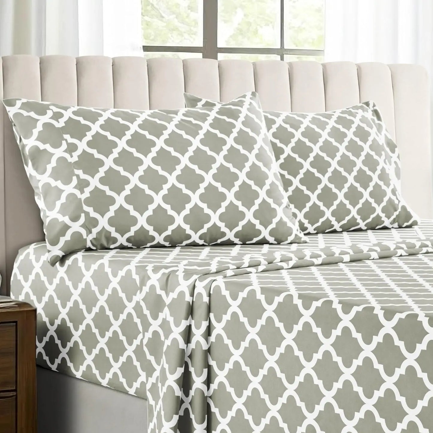 Quatrefoil Microfiber Sheet Set Wrinkle Resistant Bedding