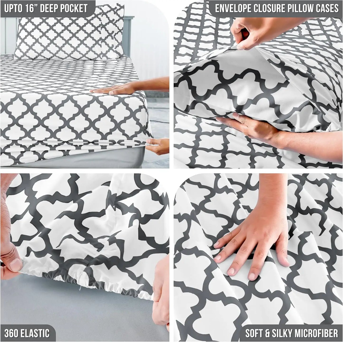 Quatrefoil Microfiber Sheet Set Wrinkle Resistant Bedding